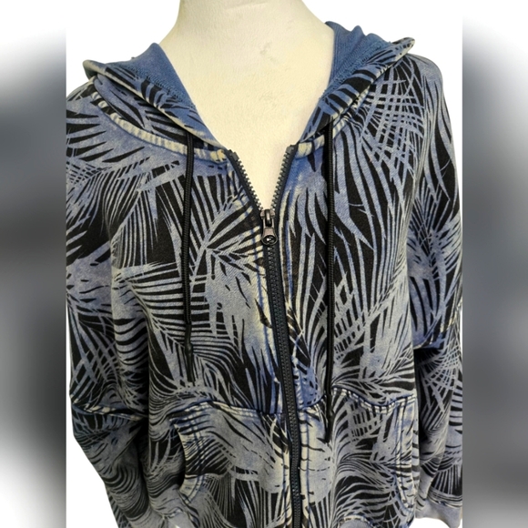 JoyLab Womens Blue Tropical Leaf Zip Front French Terry Hoodie W/pockets XL - Picture 6 of 7